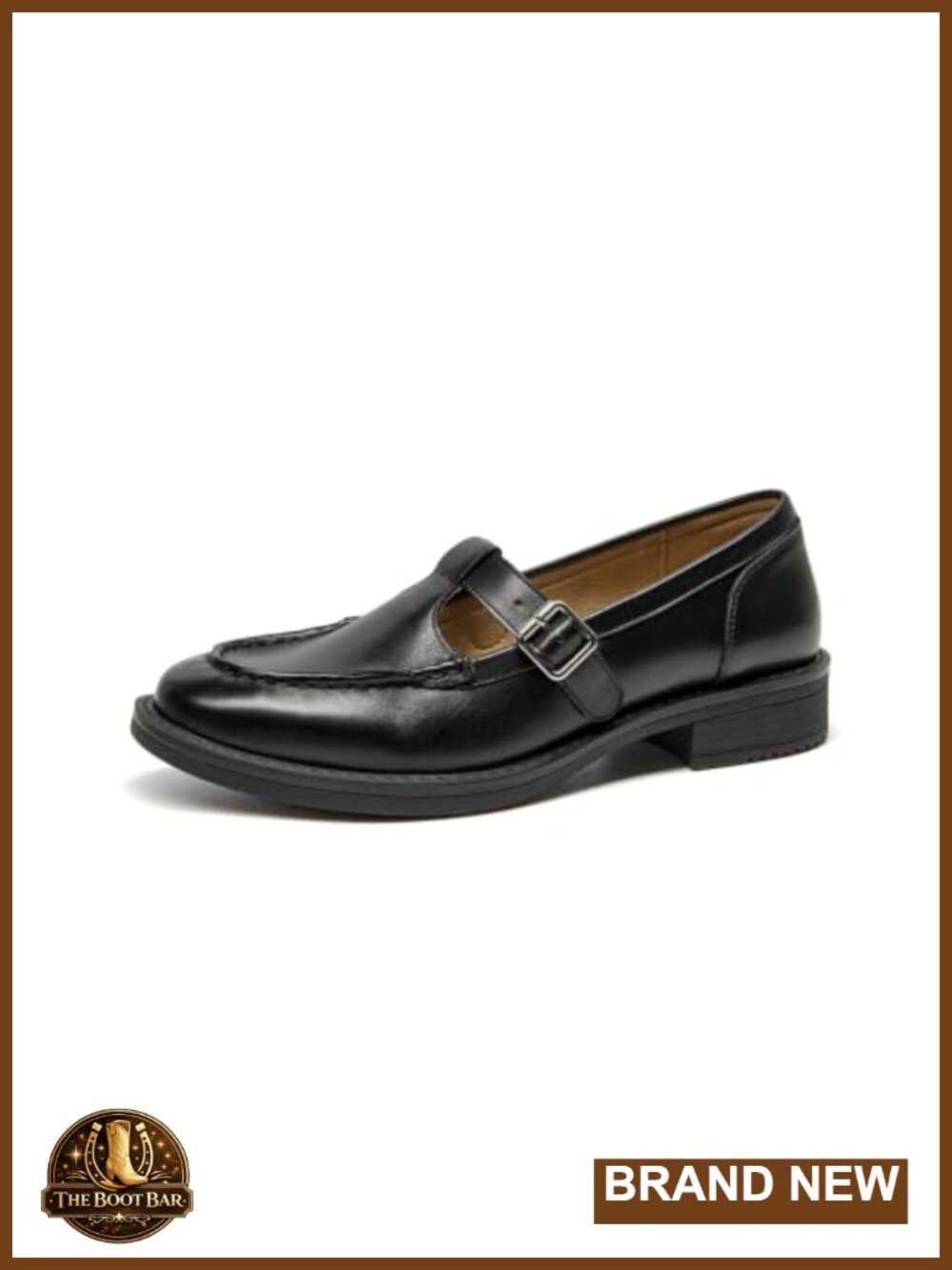 T-Strap Loafers Calfskin Leather Non-Slip Block Heel Business Casual